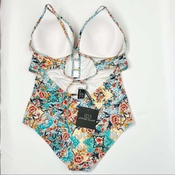 Jets By Jessika Allen Blue Multi Floral Plunge Swimsuit - Picture 6 of 13